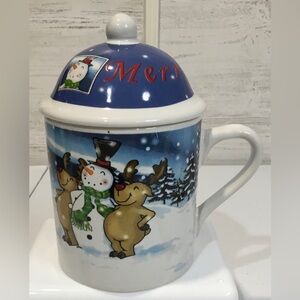 Merry Christmas Hot Chocolate/Coffee Mug By MSI Reindeer Snow Cup with Lid
